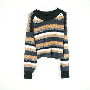 Free People Sweater Womens SZ L Chunky Knit Slouchy Baggy Relaxed Striped Casual